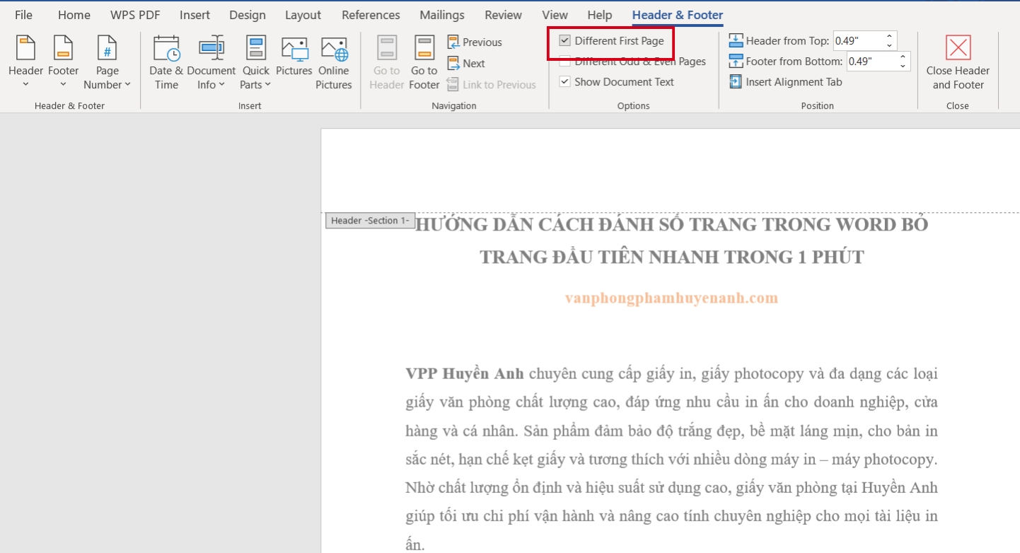 Chon-different-first-page-trong-header-footer-tools