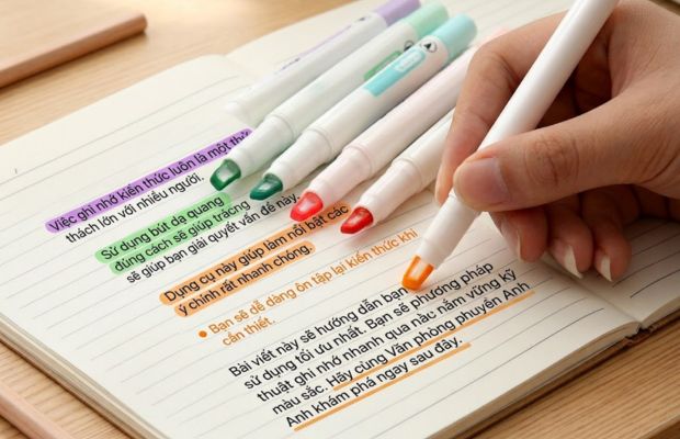Sử dụng bút dạ quang theo hệ thống màu giúp phân loại và ghi nhớ thông tin hiệu quả hơn