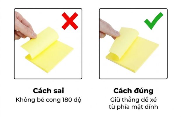 Cách xé giấy note đúng chiều giúp tờ giấy phẳng, dễ dán và bám chắc hơn