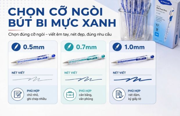 Lựa chọn kích thước đầu bi phù hợp giúp kiểm soát độ mảnh, độ đậm và cảm giác khi viết