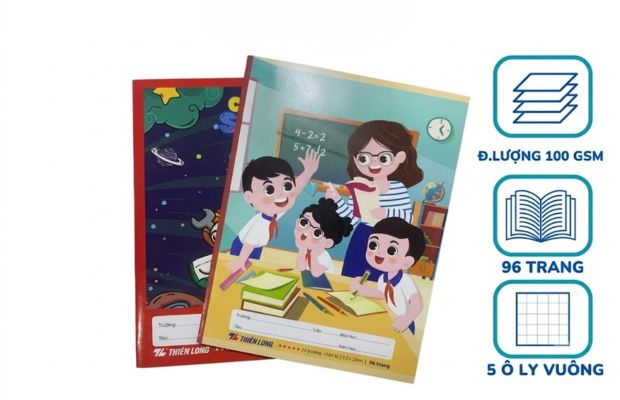 Vở 96 trang có nhiều kiểu dòng kẻ như 4 ô ly, 5 ô ly, kẻ ngang và kẻ caro