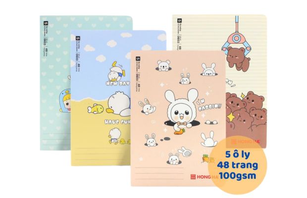 Vở ô ly Hồng Hà 4 ô ly và 5 ô ly với giấy chất lượng cao, phù hợp cho bé chuẩn bị vào lớp 1