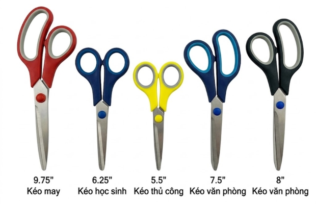 Kéo cắt giấy theo kích thước nhỏ, trung và lớn để lựa chọn phù hợp với từng nhu cầu sử dụng