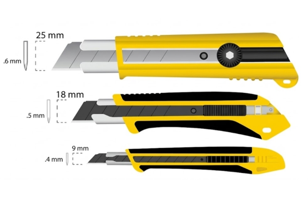 Kích thước lưỡi dao rọc giấy 9mm, 18mm và 25mm theo từng nhu cầu sử dụng