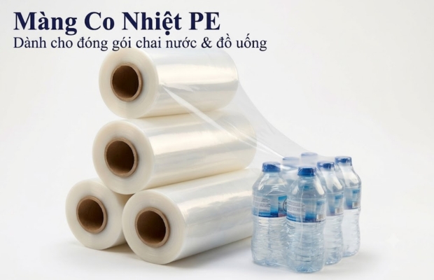 Màng PE co nhiệt ôm sát lốc chai nước sau khi được gia nhiệt